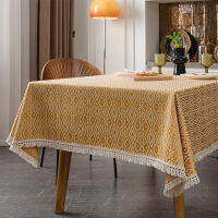 Geometric Tablecloth Blue Yellow Orange Green Checkered Diamond Grid Polyester Jacquard Table Cover Tassel Rectangular Dining Tablle Coffee Table Towel