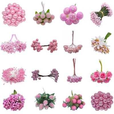 【cw】 Mixed PinkFlowerStamen Berries BundleChristmas WeddingGiftWreaths Decor 【hot】