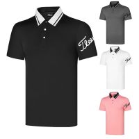 Titleist Taylormademir J.lindeberg เสื้อยืดแขนสั้นสำหรับผู้ชายกางเกงเล่นกอล์ฟกีฬากอล์ฟเสื้อกีฬากลางแจ้งเสื้อโปโลระบายอากาศป้องกันแสงแดด