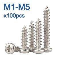 100pcs/Lot Nickel-Plated Carbon Steel Cross Recessed Round Head  Self-Tapping Screw M1 M1.2 M1.4 M1.7 M2 M3 M4 M5 Screw Nut Drivers