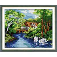 Swan House ทิวทัศน์ที่สวยงาม Cross Stitch DIY เข็มด้ายชุดเย็บผ้า14CT 11CT นับประทับผ้าเย็บปักถักร้อยชุดตกแต่งบ้าน