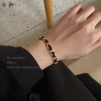 COD SDGREYRTYT AY (CN) Simple Black Gold Chain Splicing Bracelet For Women Accessories Jewelry