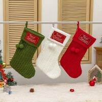 Christmas Ornaments Set: Knitted Wool Hanging Decorations and Gift Pouch