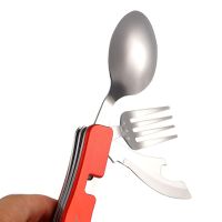 Special Offers Outdoor Tableware Camping Barbecue Foldable  Fork Spoon Four-In-One Portable Picnic Stainless Steel Folding Spoon