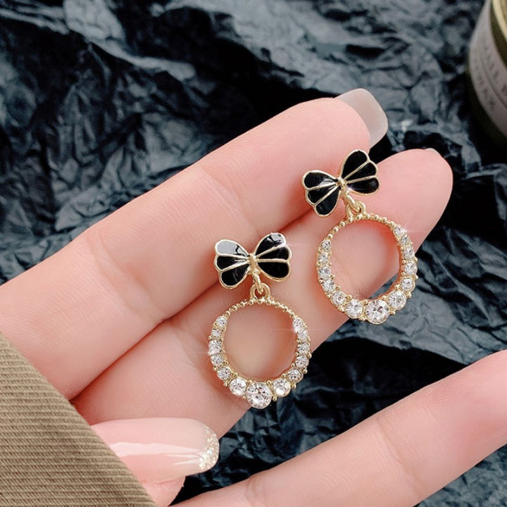 ilovediy-anting-berlian-imitasi-แบบห่วงผูกโบว์แฟชั่นสำหรับผู้หญิงหญิงสาวของขวัญเครื่องประดับห่วงแฟชั่นต่างหูอินเทรนด์สุดหรู