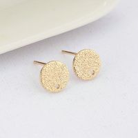 【YF】 Banhado a ouro Round Stud Earring Findings Brincos DIY Acessório Jóias 8mm 14K 6pcs