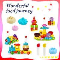 Train Food Journey Bricks Cake Bread Cart Trailer Accessories Assemble Toys DIY Big Size Building Blocks for Kids Building Sets