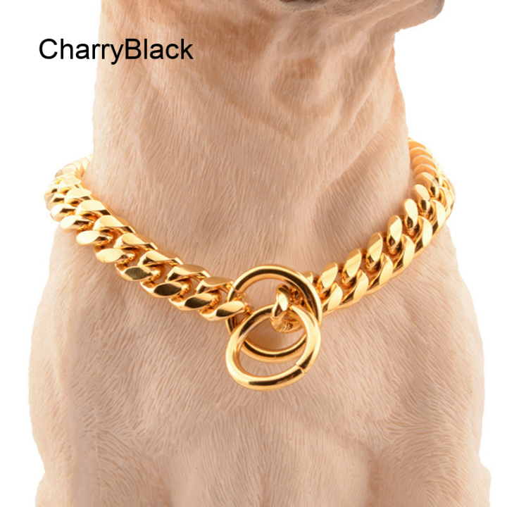CharryBlack【Ready!】Dog Chain Collar Black Gold Cuban Link Dog Collar