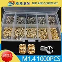 M1.4 M1.6 M2 M2.5 Brass Insert Nut and 304 Stainless Steel Screw Set Heat Hot Melt Thread Knurled Embedment Copper Nut Kit Nails Screws Fasteners