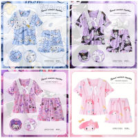 Pijama Kawaii Sanrio Infantil,Pijamas De Manga Curta Infantis,Roupas De Desenhos Animados,อะนิเมะ Fofo Kuromi Melody Cinnamoroll,Verão