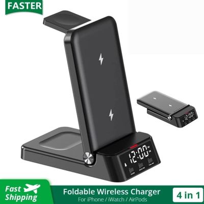 15W 4 in 1 Wireless Charger Stand Foldable For iPhone 14 13 12 11 Samsung Galaxy Apple Watch 7/6 Fast Charging Dock Station
