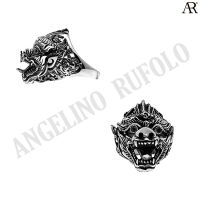 ANGELINO RUFOLO Ring ดีไซน์ Hanuman Head แหวนผู้ชาย Stainless Steel 316L(สแตนเลสสตีล)คุณภาพเยี่ยม สีเงิน ประดับตกแต่งลูกตาด้วย คริสตัลสีดำ