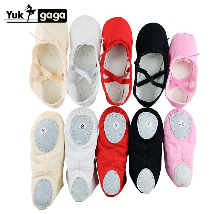 yukigaga-รองเท้าเต้นรำบัลเล่ต์ครูสอนรองเท้าแตะโยคะสำหรับเด็กผู้หญิงผ้าใบเด็กสีนู้ดสีชมพูแดงดำ