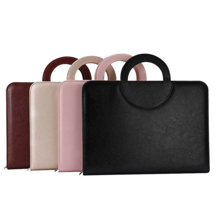 A4 Portfolio Folder With Handles Women Business Briefcase PU Leather