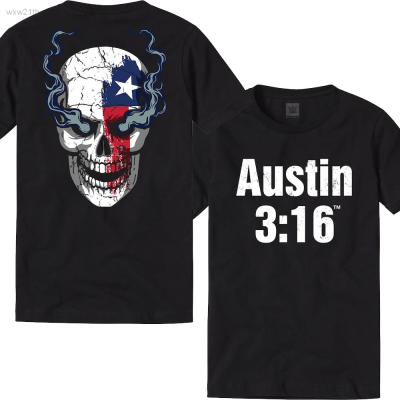 2023 T-shirt: 3:16 Steve Austin Skull Print in Texas Punk Style, Black, Suitable for Men Unisex