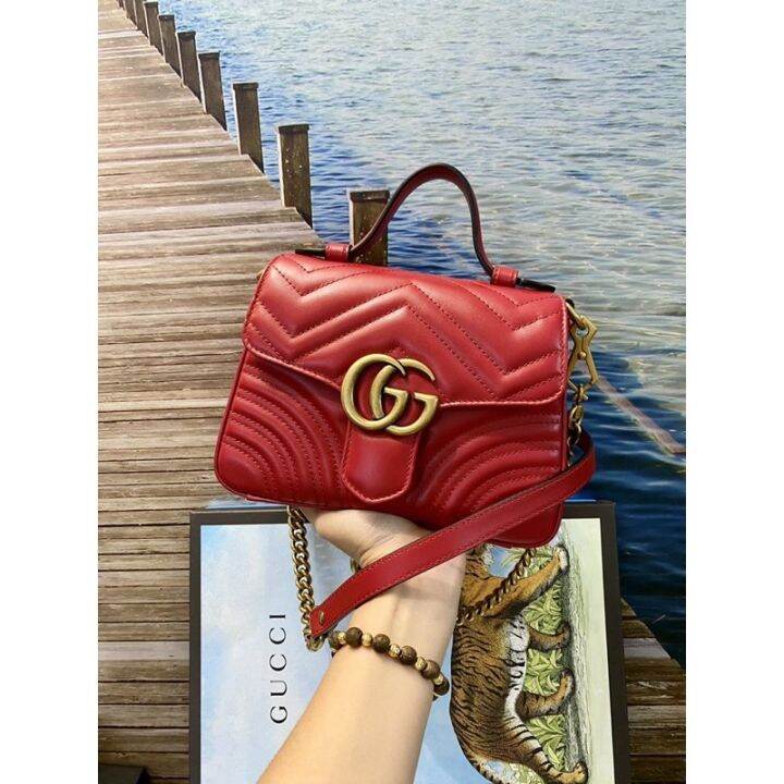 HCM]Túi GUCCI marmont top handle màu đỏ hàng hiếm 