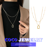 COCOJEWELRY สร้อยคอจี้ทรงสี่เหลี่ยมฮิปฮอป,เครื่องประดับสองชั้นสไตล์ฮิปฮอปแบบไม่เท่ากัน