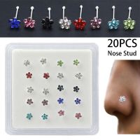 20Pcs/Box Body Nose Piercing Jewelry Nose Rings Nose Studs For Women Colored Crystal Flower Nose Nail Jewelry Wholesale Body jewellery