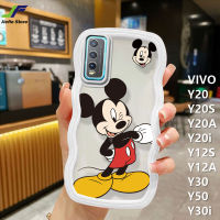 JieFie การ์ตูน Mickey Mouse เคสโทรศัพท์แฟชั่นสำหรับ VIVO Y20 / Y20S / Y12S / Y12A / Y20A / Y20i / Y30 / Y50 / Y30i น่ารัก Minnie Mickey เคสคู่ฝ้าโปร่งแสง Soft TPU ฝาครอบโทรศัพท์ขอบคลื่น