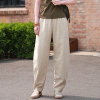 【มีไซส์ใหญ่】Plus Size M-5XL Womens Elastic Waist Solid Color Harem Pants Female Cotton&amp;Linen Vintage All Matching Spring Autumn Pants