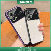 HANNEY สำหรับ Xiaomi Redmi 12C 12 10 10C 10A 9T 9C 9A 9เคสโทรศัพท์เลนส์ในตัวปกป้องกล้องหน้าต่างขนาดใหญ่เคสเคลือบอิเล็คโทรเพลทกันกระแทกเคลือบนิ่มใสฝาครอบหลังโปร่งใส MM-07