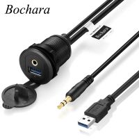 Bochara Flush Mount Panel USB 2.0 USB 3.0 3.5Mm Kabel Ekstensi Dashboard untuk Mobil Motor Cangkang Logam dengan Lampu Indikator