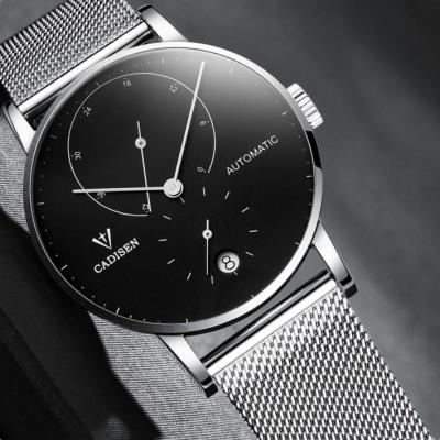 CADISEN นาฬิกาผู้ชายเหล็กเต็มรูปแบบ,นาฬิกากลไกอัตโนมัติหรูหรากันน้ำแนวธุรกิจ Jam Tangan Sport แฟชั่น