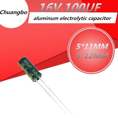 50pcs 16V100UF 5x11 5x12MM 100UF 16V Low ESR/Impedance high frequency aluminum electrolytic capacitor size