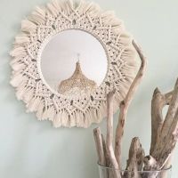 Macrame Mirror Handmade Tapestry Makeup Mirror Compact Bohemia Decoration Home Bedroom Decorative Mirrors Wall Mirror off white