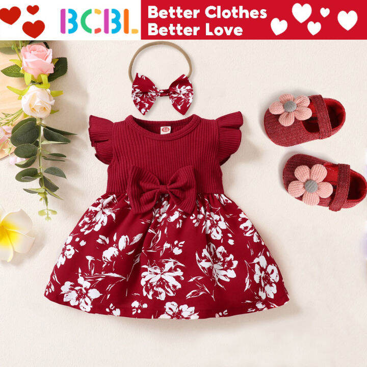 Red Dress for Baby Girl 0 18 Months Flying Sleeve Baby Girl Dress with