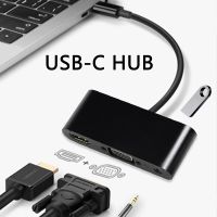 USB-C อะแดปเตอร์แปลงสัญญาณเสียงชนิด C เป็น HDMI 4K VGA 3.5มม. อะแดปเตอร์แปลงสัญญาณ USBC สำหรับแล็ปทอปแมคบุ๊ค Chromebook Thunderbolt 3 Dock