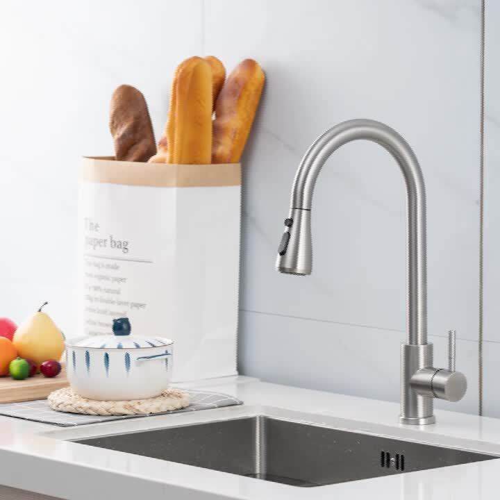 Faucets dapur menolak l tarik keluar dapur sinki air paip dek dipasang