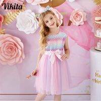 VIKITA Princess Girls Dress Children Clothing Girl Summer Sleeveless Dress Kids Dresses for Girls Toddler Girl Casual Dresses