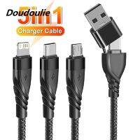 Doudoulie USB-C สายชาร์จสำหรับอย่างรวดเร็ว5 In 1 I-Phone 14 13 12 11 Huawei Samsung Xiaomi Redmi USB ชนิด C สายไมโครสายชาร์จ