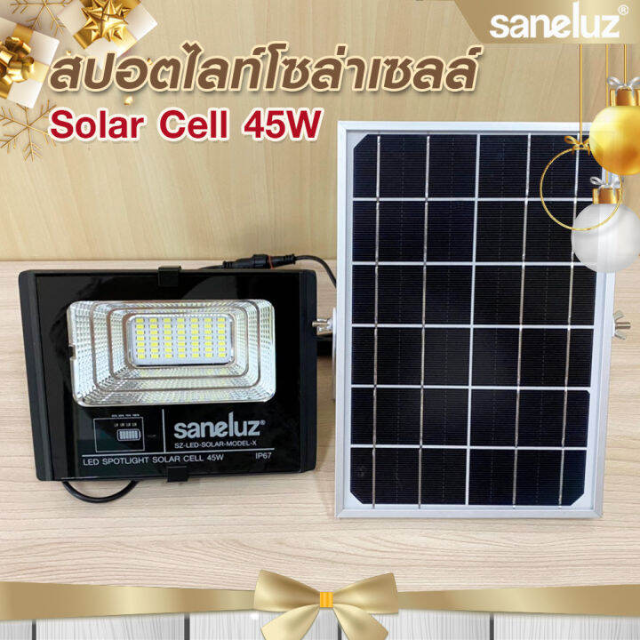 saneluz-โคมไฟสปอตไลท์โซล่าเซลล์-45w-โคมไฟลูกตุ้มโซล่าเซลล์-50w-แสงสีขาว-daylight-6500k-มาพร้อมขายึด-กับรีโมทควบคุม-solar-cell-solar-light-led-gift-set-vnfs