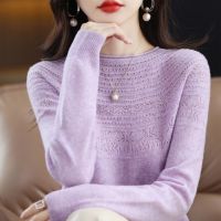 【CW】﹍◄  New autumn and winter wool first-line ready-to-wear hollow womens pullover O-neck cashmere sweater knitted solid