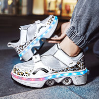 Spot parcel post Colored Lights Rollerskate Folding Four-Wheel Heelys Student Youth Flat Sneakers Double Row Boys and Girls Roller Skates