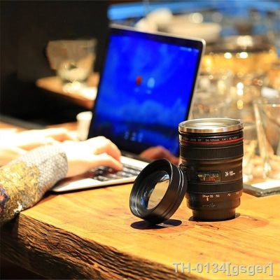 ☬◑✘ gsger Caneca térmica portátil com tampa forro de aço inoxidável lente da câmera caneca xícara chá brindes inovadores criativo novo 400ml
