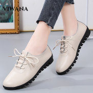 VIWANA Women Flats White Shoes Korean Style Leather Casual Shoes Plus Size