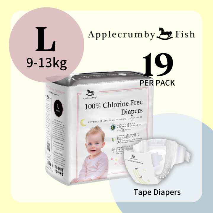 Applecrumby Tape Diapers L Size 19pcs 917kg Premium Overnight