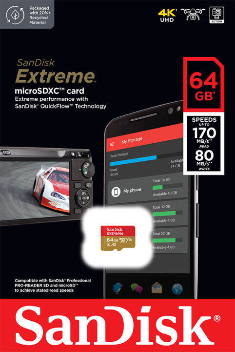 sandisk-extreme-microsdxc-card-v30-u3-a2-64gb-170mb-s-r-80mb-s-w-sdsqxah-064g-gn6gn-1-mobile-gaming-lifetime-limitedแท็บเล็ต-โทรศัพท์-มือถือ-สมาร์ทโ