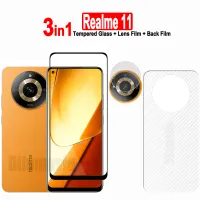 3in1ฟิล์มกระจกเทมเปอร์ Realme 11 5G และ Realme 11 10 Pro + 10T 5G/ Realme 9Pro + 8i 9i 8Pro ปกป้องหน้าจอกระจกเทมเปอร์8 5G + ฟิล์มเลนส์กล้อง + ฟิล์มด้านหลังคาร์บอนไฟเบอร์