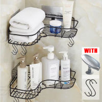 Bathroom Corner Shower Shelf Set with Soap Box Punch Free Storage Rack for Bathroom Kitchen Toilet with Hooks Suction Cup