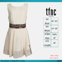 USED TFNC London - Cream Sequin Ruffle Mini Dress | เดรสสั้นสีครีม สีดำ เดรสระบาย ปักเลื่อม แขนกุด ออกงาน สีพื้น สายฝอ แท้ มือสอง