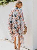 Hot sell Chiffon Floral Print Bikini Beach Tunics for Beach Long Kaftan Bikini Cover up Robe de Plage Sarong Beach Swimsuit cover-up A206