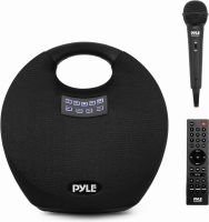 Pyle Built in Rechargeable Battery Wireless Portable Bluetooth Speaker, with Wireless Microphone, Clear Surround Sound, Mini IPX4 Waterproof Speaker for Indoor and Outdoor Activities,Black with Wired Microphone