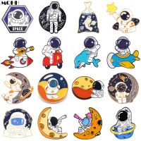 Creative Cartoon Planet Astronaut Enamel Pins Space Moon Star Rocket Car Animal Astronaut Alloy Brooch Badge Woman Jewelry Gift