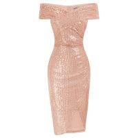 【HOT】✽✙☎ Sequined Crossover Bodice Shoulder Wrap Hem Bodycon Female Hips-wrapped Evening