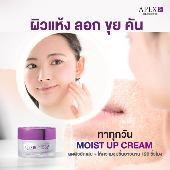 apex-sx-moist-up-cream-ผลิตภัณฑ์ครีมบำรุงผิวหน้าอุดมไปด้วย-moisturizing-มอบความชุ่มชื้นแก่ผิวได้อย่างยาวนาน-120-ชั่วโมง