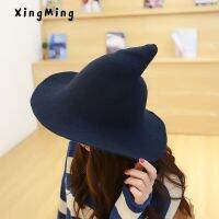 【CW】 women modern witch hat men Along the wool cap knitting fisherman Female fashion pointed basin bucket